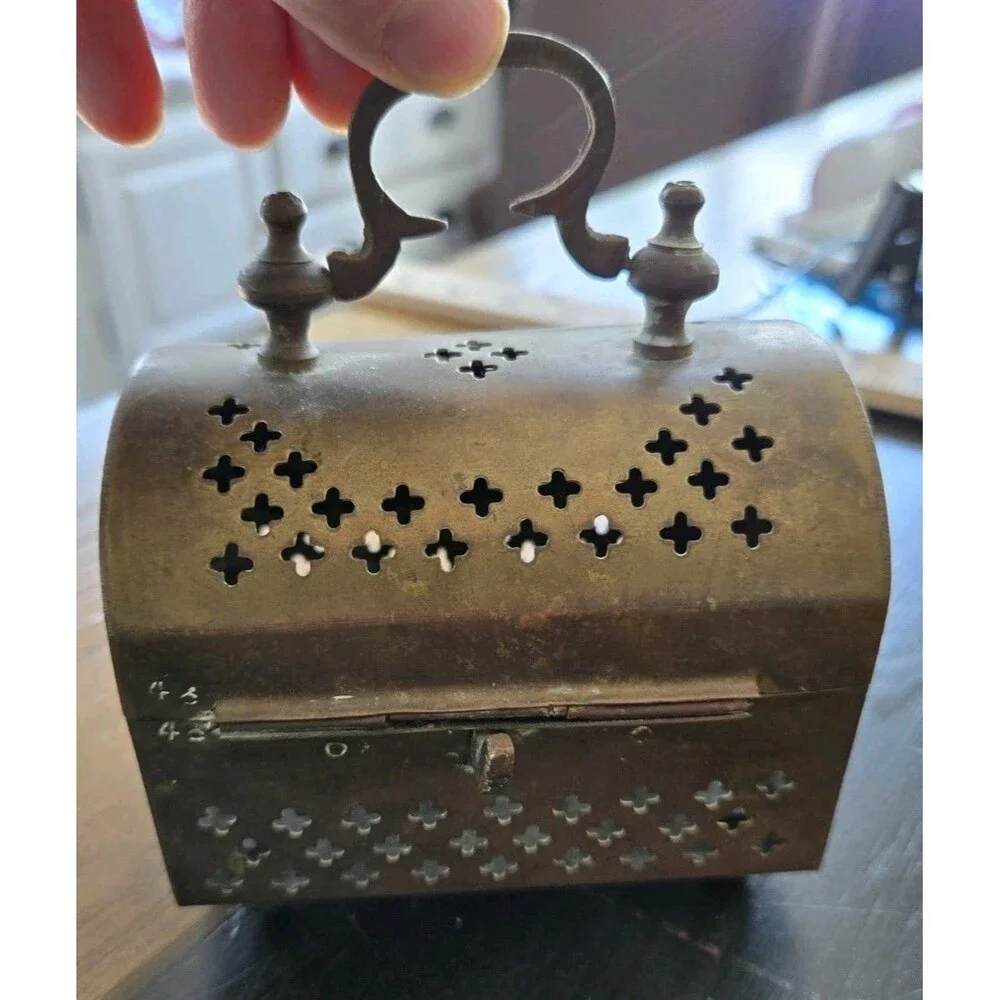 vintage brass potpourri trinket box Cricket Box Cage Metal